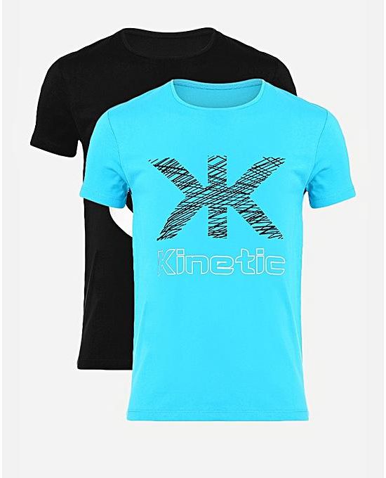 Kinetic Apparel Set Of 2 Round Neck T-shirt - Black & Baby Blue