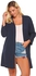 Sunshine Women Plus Size Casual Batwing Long Sleeve Solid Open Front Long Cardigan-Blue