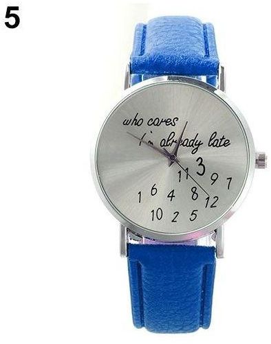 Sanwood Women Who Cares Faux Leather Band Quartz Date Round Dial Analog Wrist Watch-Sapphire Blue