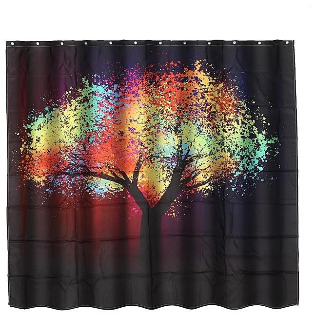 Beautiful Abstract Colorful Tree Shower Curtain Set Bathroom Mat Waterpoof 180cm 