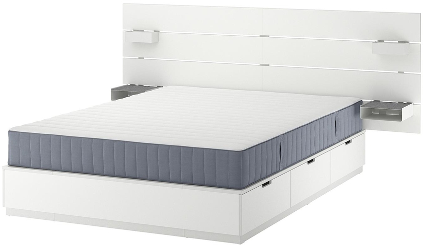 NORDLI Bed frame with storage and mattress - with headboard white/Valevåg firm 160x200 cm