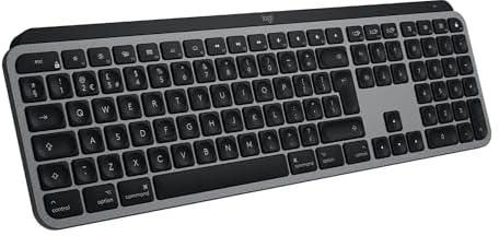لوحة مفاتيح لوجيتيك MX Keys المتطورة لاسلكية مضيئة لأجهزة Mac، النوع المستجيب عن طريق اللمس، الإضاءة الخلفية، بلوتوث، يو إس بي، نظام تشغيل آبل ماك، بناء معدني