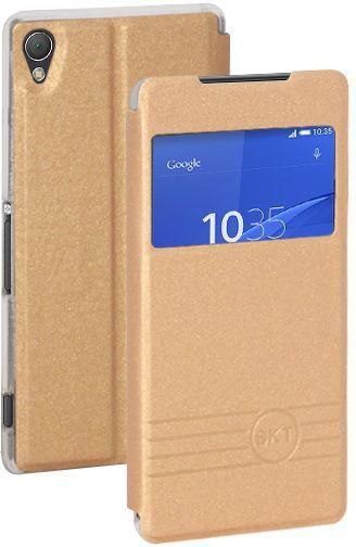 Magnetic flip case for Sony Xperia Z3 with glass screen protector - Golden