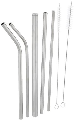 Generic Stainless steel straws with cleaning brush set of 5 pieces - silver