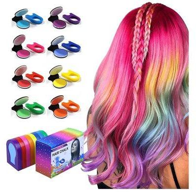 Hair Chalk for Kids 8 Pcs Hair Chalk Dye Portable Temporary Bright Hair 8 Color Dye for Girls Kids Women Gifts for Halloween Makeup Birthday DIY Washable