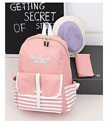Universal 2pcs Women Girl Backpack Shoulder Bag School Girl Bookbag Purse Teenager Satchel Pink
