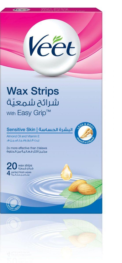 Veet Wax Strips with Vitamin E & Almond, Sensitive Skin 20s