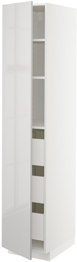 METOD / MAXIMERA خزانة عالية بأدراج - أبيض/Ringhult رمادي فاتح ‎40x60x200 سم‏