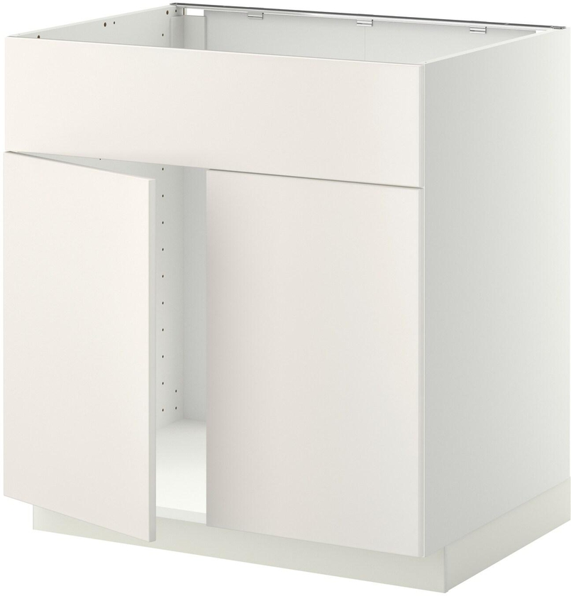 METOD Base cabinet f sink w 2 doors/front, white, Veddinge white, 80x60 cm