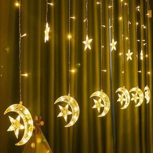 Led Warm Light String Ramadan Festival Bright Stars Curtain Lights Decorative