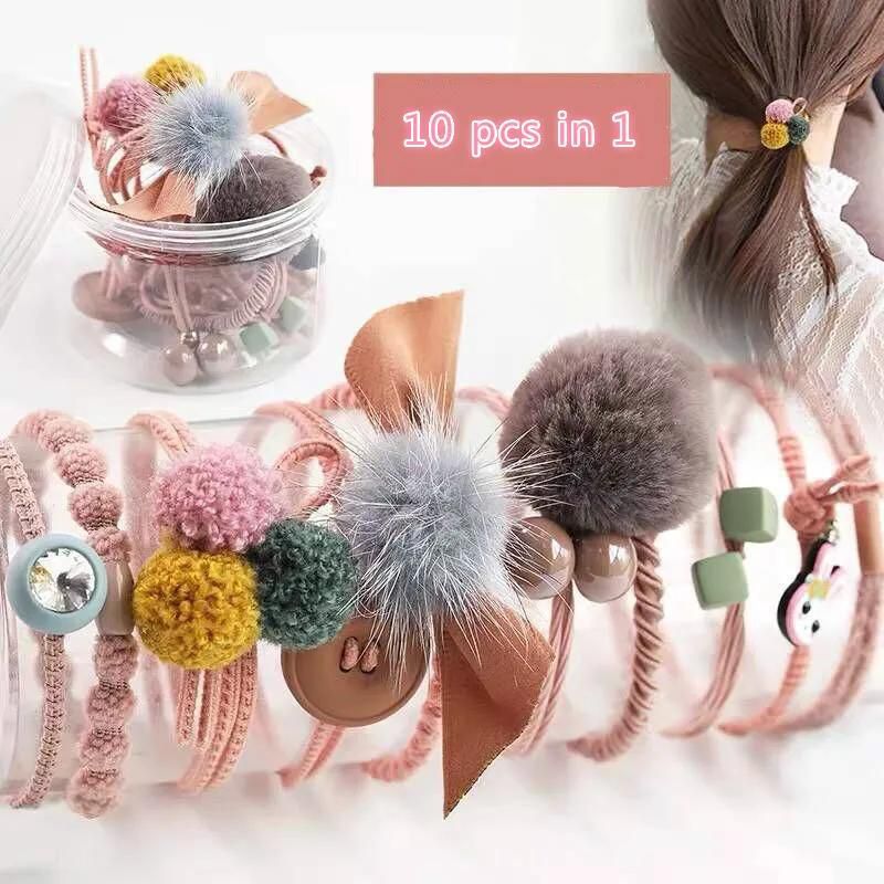10 PCS/SET Decor hairs rings fashon hair ropes rubber band human hair accessories hair clips hair