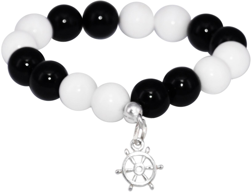 Gems & Rings 925 Silver Pendant Lady Bracelet with Genuine Black Onyx and Ivory Stones