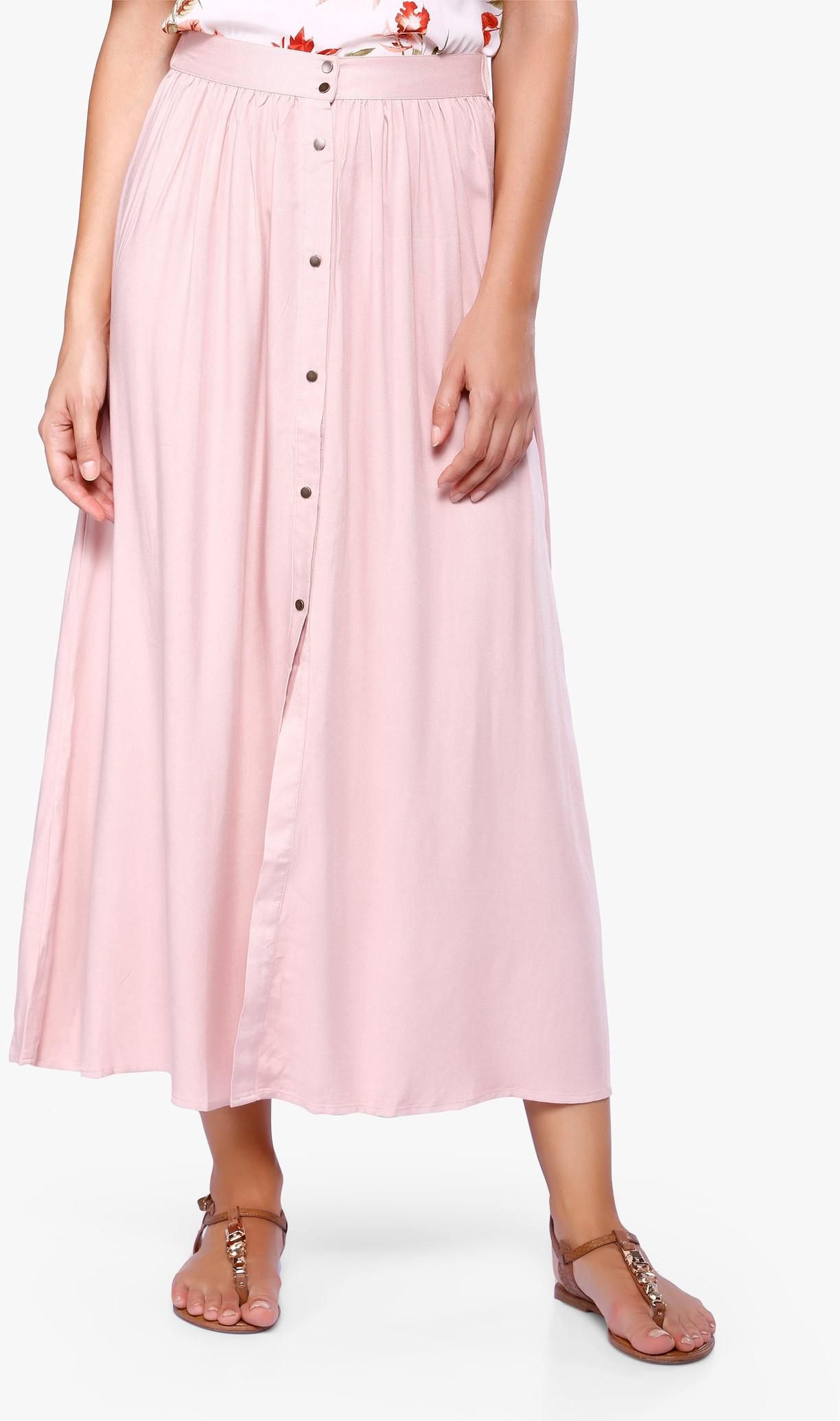 Blush Pink Button Front A-Line Skirt
