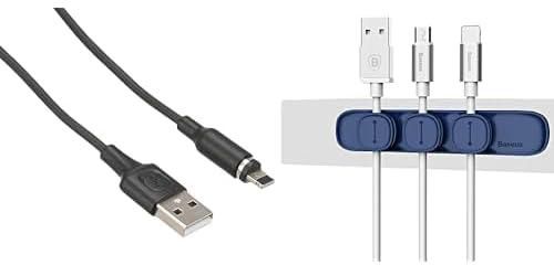 Cable Essentials Bundle (BOROFONE BX41 Amiable magnetic charging cable for Lightning + Baseus peas cable clip blue)
