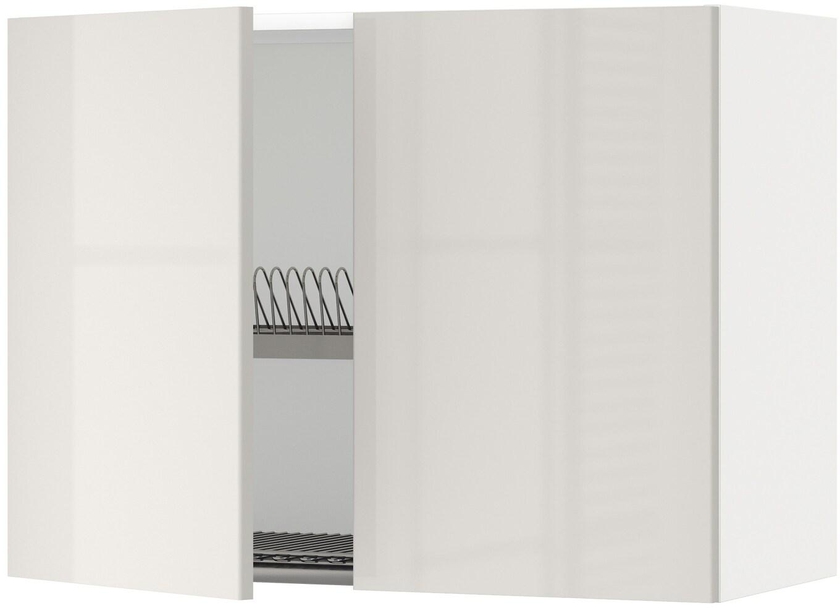 METOD Wall cabinet w dish drainer/2 doors - white/Ringhult light grey 80x60 cm