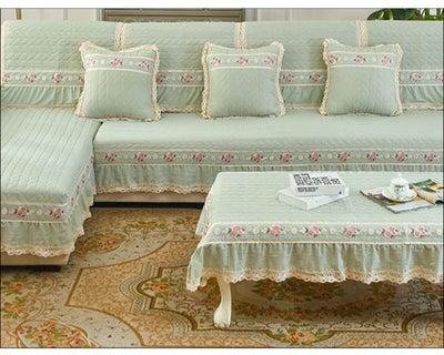 European Style Ruffled Lace Sofa Slipcover Green 70 x 150centimeter
