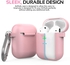 Promate AirPods Case, Lightweight Anti-Slip Soft Silicone 360 Degree Protective Cover with Anti-Lost Carabiner Hook and Wireless Charging Compatible for Apple AirPods and AirPods 2, GripCase Pink