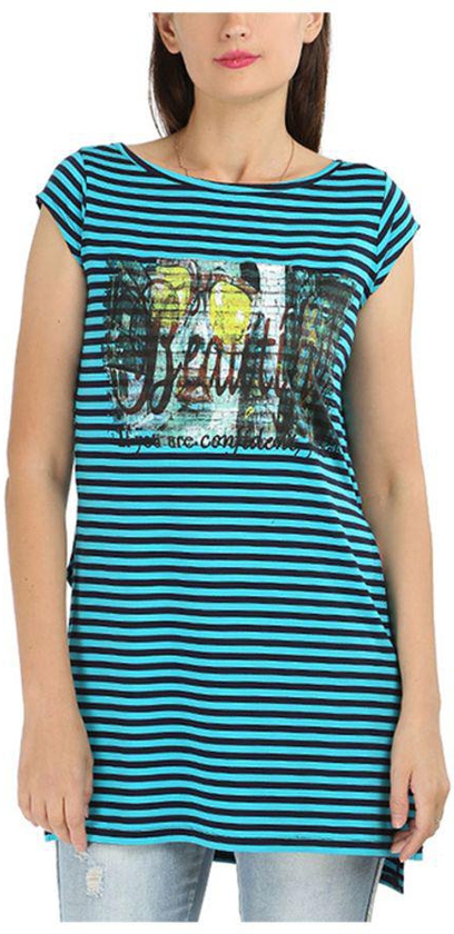 Side Slits Striped Top Turquoise