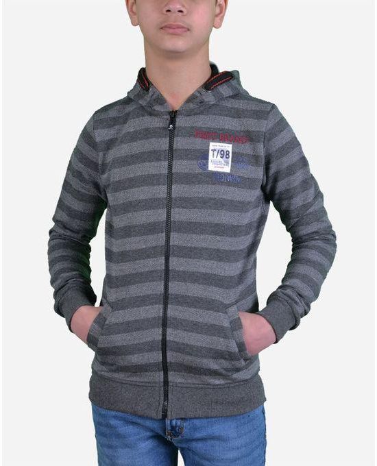 Town Team Striped Hooded Zip Up Sweatshirt - Dark Grey
