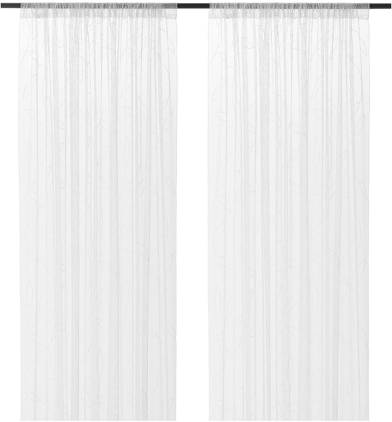 LILLEGERD Sheer curtains, 1 pair - white leaves 145x300 cm