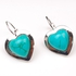 HT0032 Heart Shaped Silver Green Turquoise Stone Hook Earrings