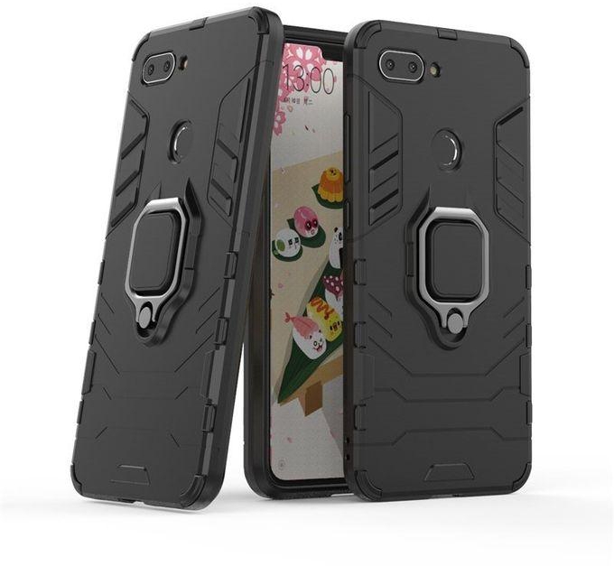 Generic Xiaomi MI 8 Lite Iron Man Case With Metal Ring & Magnetic Car Holder - Black