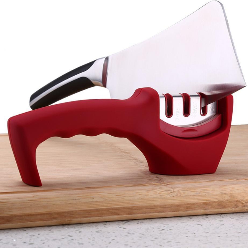 Osuki Stainless Steel 3 Stage Knife Sharpener (Red)