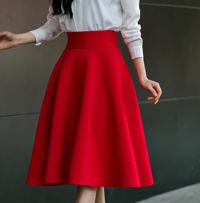 2017 Fashion  High Waisted Skirts Womens White Knee Length Bottoms Pleated Skirt