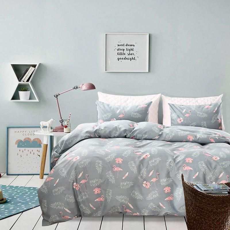 Duvet Quilt Cover Bedding Set Pillow Case Flamingo Print Comfort HouZ Queen KIng