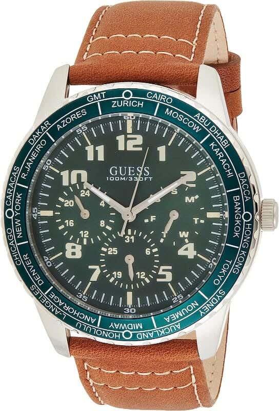 Get Guess W1170G1 Analog Casual Watch For Men, Leather Band - Brown with best offers | Raneen.com