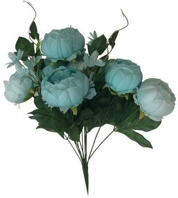 Ifg Silk Heads Artificial Peony Flowers For Weddings, Crafting, Office Home Decor–Indoor/Outdoor Use Blue/Green 47x10cm