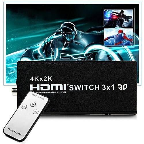 FSGS Black HDSW3 - M 3 X 1 HDMI Splitter Support 3D 4K X 2K MHL Function For HDTV PSP 15021