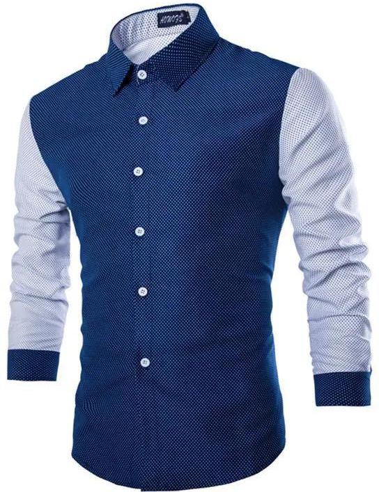 2021 High quality Fashion Men's patchwork small polka dots casual shirts boys slim fit plaid clothes shirts