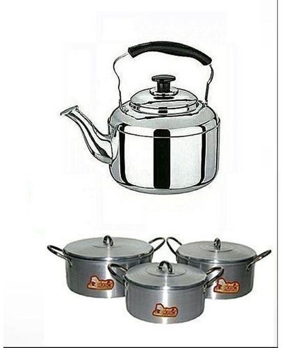 Cooking Pot Set 3 Pieces- And Whistling Kettle (3)Litres