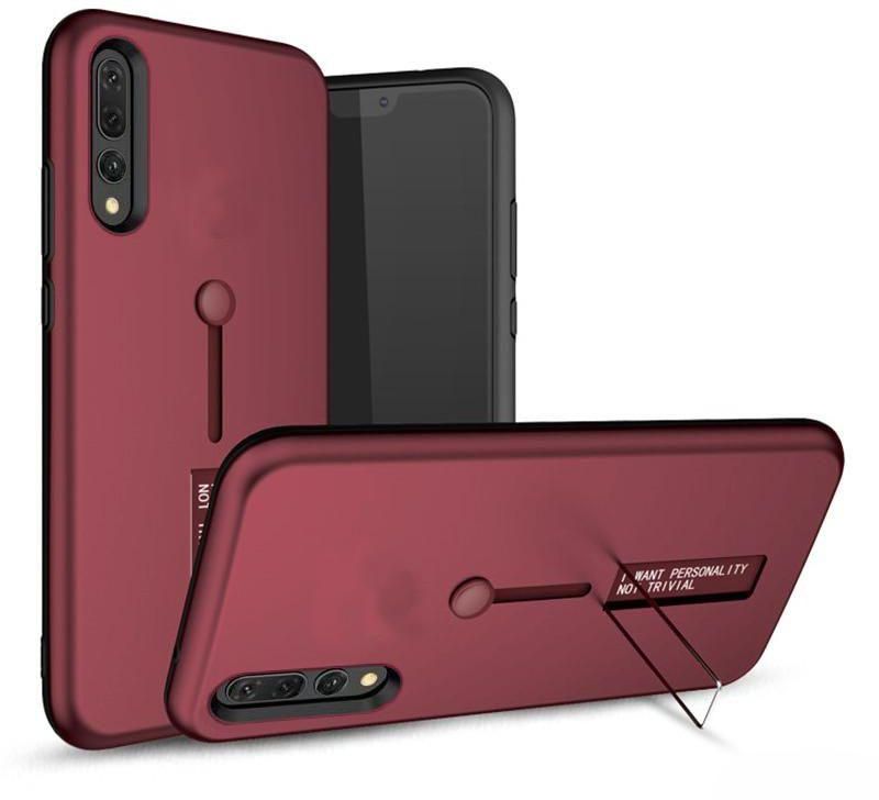 Detachable TPU & PC Hybrid Grid Protective Cover With Invisible Kickstand For Samsung Galaxy A70 - Dark Red