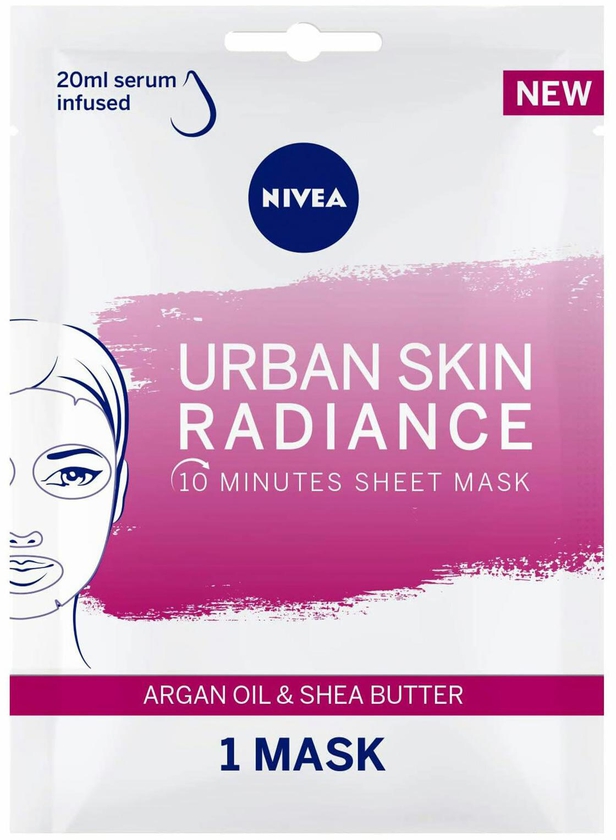 Nivea urban skin radiance face sheet mask argan oil &amp; shea butter &times; 1