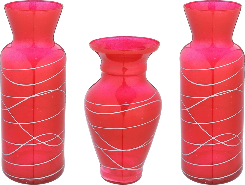 Get Glass Vase Set, 3 Pieces - Red with best offers | Raneen.com