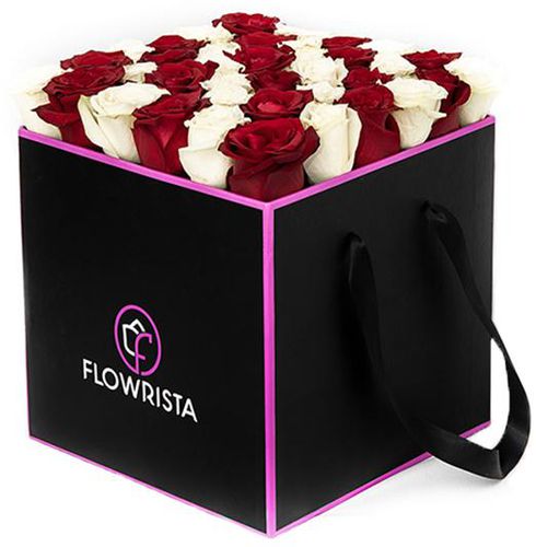 Flowrista Box of white & red Roses