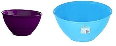 M-Design 30686 Medium Plastic Round Mixing Bowl, 2.2 Liter - Purple + M-Design 30677 Large Mixing Bowl - Blue, 3.4 Liter