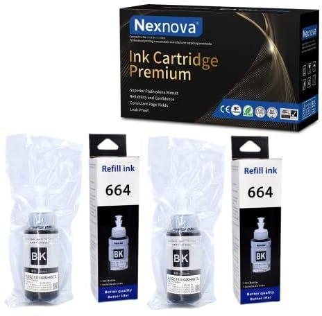 NexNova® ink 664 Black 70ml 2-Pack Ink for Epson for EcoTank T6641 for Epson L210 L220 L300 L355 L365 L555 L1300