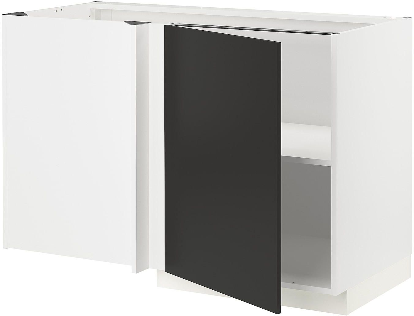 METOD خزانة قاعدة ركنية مع رف - أبيض/Nickebo فحمي مطفي ‎128x68 سم‏