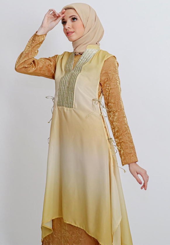 Gobindpal Azzar Elakshi Maxi Dress With Shaded Vest - 4 Sizes (Yellow Glitter)
