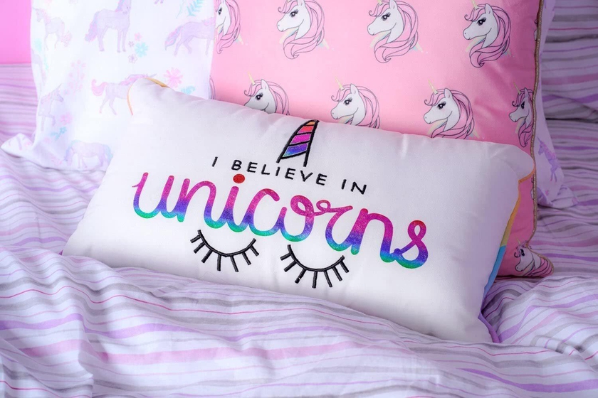 PAN Home Home Furnishings Sleepy Unicorn Printed FilLED Cushion - 30X45 cm Pink