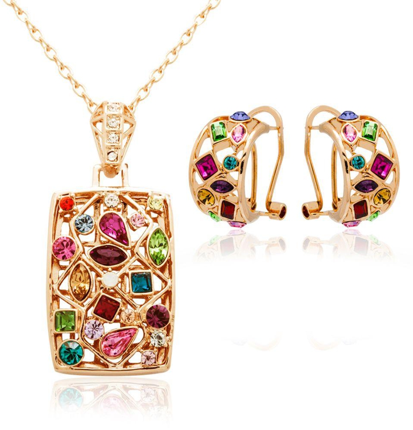 Mysmar Yellow Gold Plated Multicolour Jewelry Set [MM177]