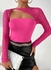 SHEIN Privé Contrast Lace Cut Out Front Tee PINK