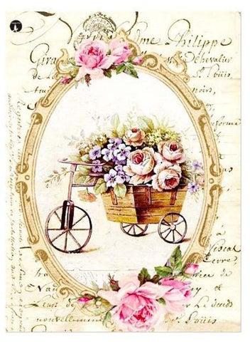 لوحة فنية من المعدن مطبوعة بتصميم عربة زهور متعدد الألوان 15 x 20سنتيمتر