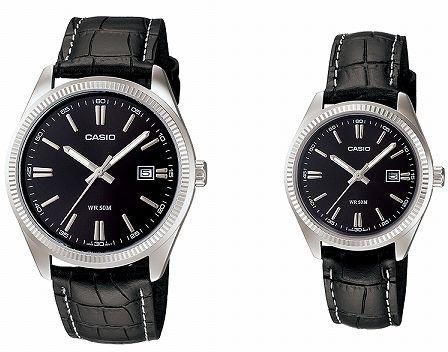 Casio His & Her Black Dial Leather Band Couple Watch [MTP/LTP-1302L-1A]