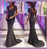 Women Sleeveless Deep V-Neck Mermaid Cocktail Prom Gown Dress Black