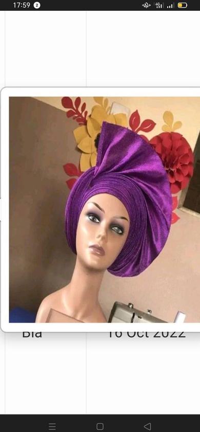 Beautiful Purple Auto Gele And Ipele, One Size Fits All