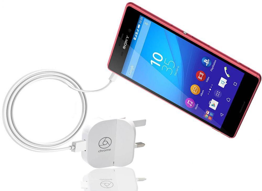 Chrome 3 pins 1.5A Charging Adapter with Micro USB Data Charge Sync Cable for Sony Xperia M4